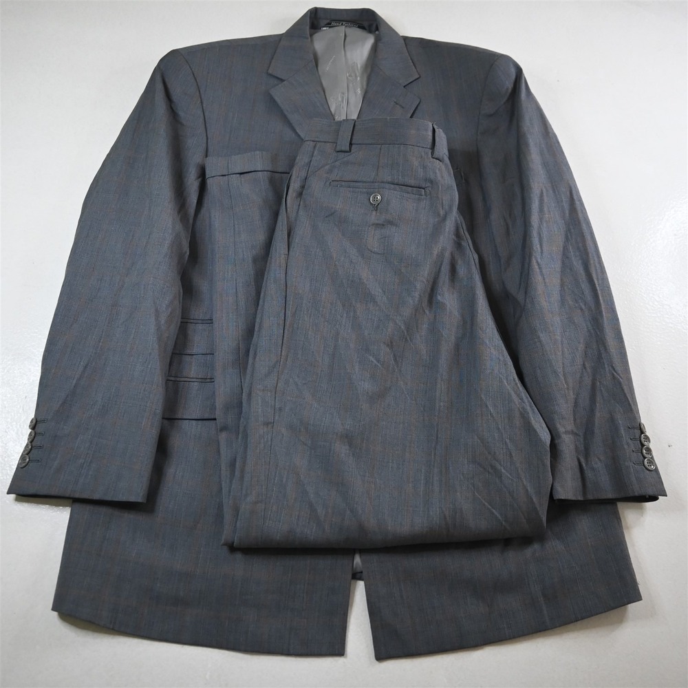 Steve Harvey 46R‎ 34x34 Gray Windowpane 100% Wool Mens Jacket Pants Suit